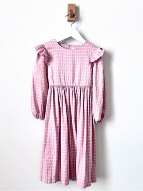 Edgehill Collection Pink White Plaid Ruffle Shoulder Dress 6X